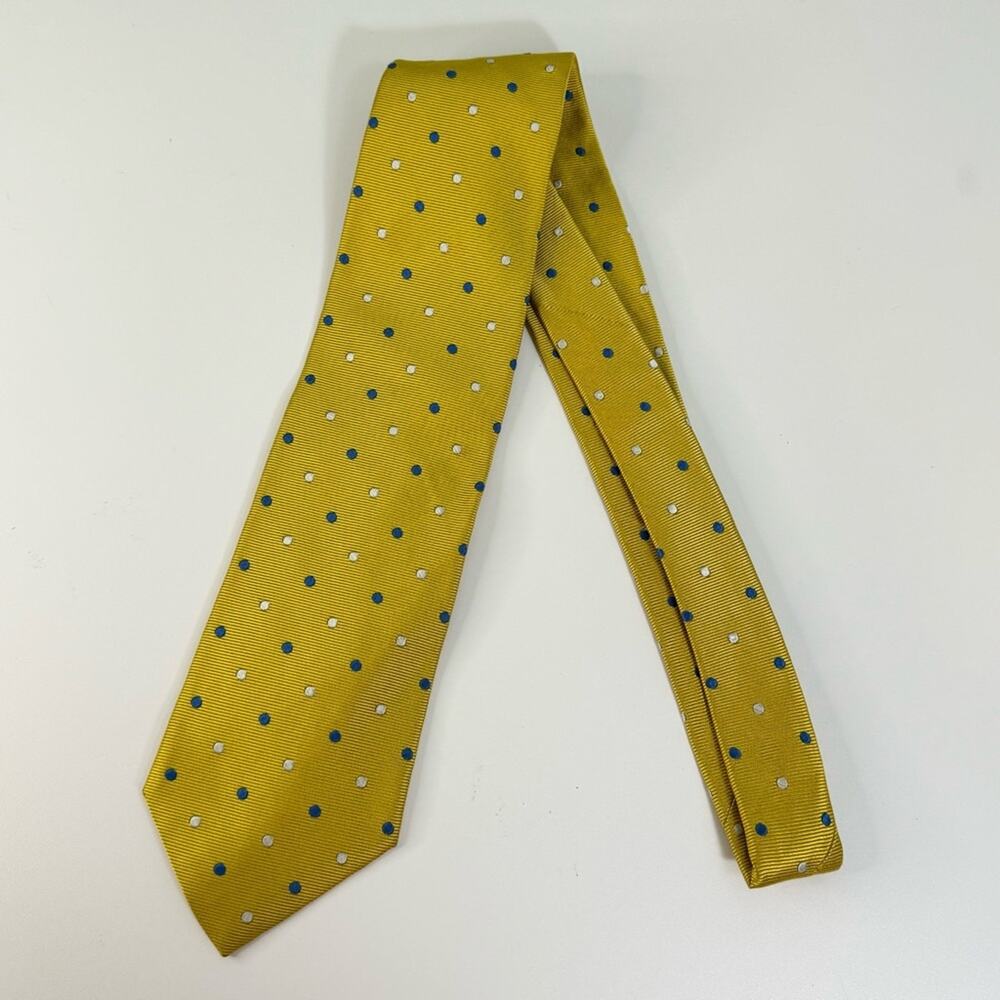 Brooks Brothers Maker Pure Silk Woven Tie Embroidered Polka Mustard Yellow Mens - Picture 3 of 8